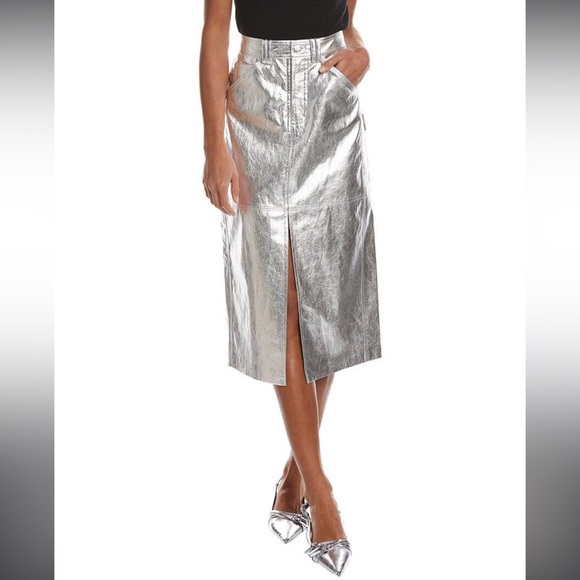 A.L.C.Alden Vegan Leather Midi Pencil Skirt Silver Metallic size 6 - Picture 1 of 17